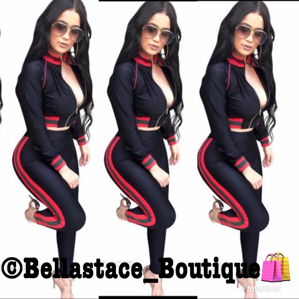 2 Pcs Set Black Tracksuit